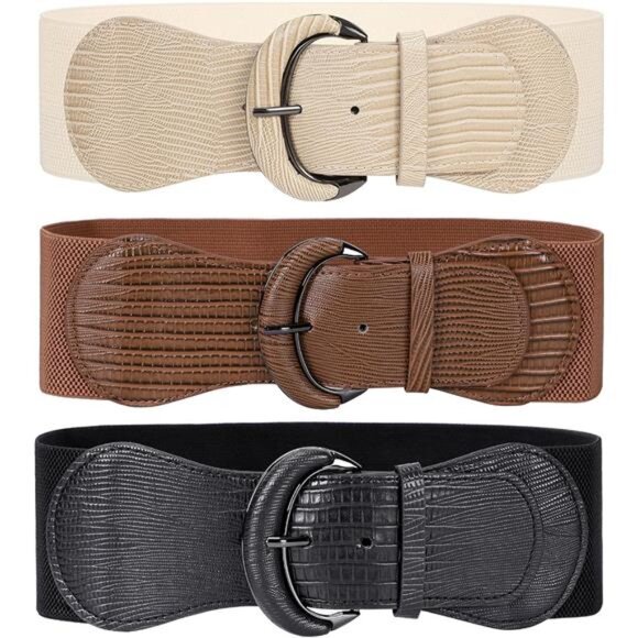 3 Pack Women Stretchy Wide Waist Belt for Dress Ladies Vintage Elastic